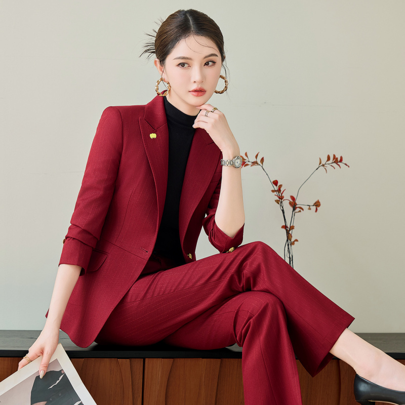 Women Formal Wear Shirts - Red Suit Set for Women, Autumn