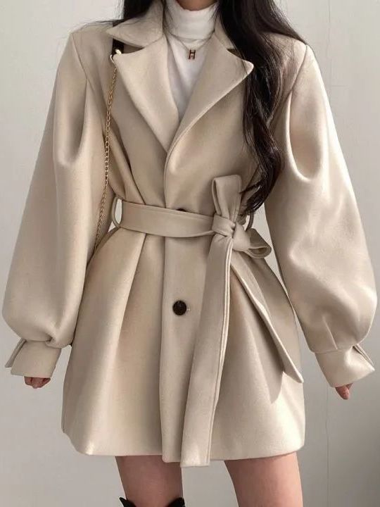 Korean Style Woolen Coat Belte - Tailored Coat Wool recension och pris