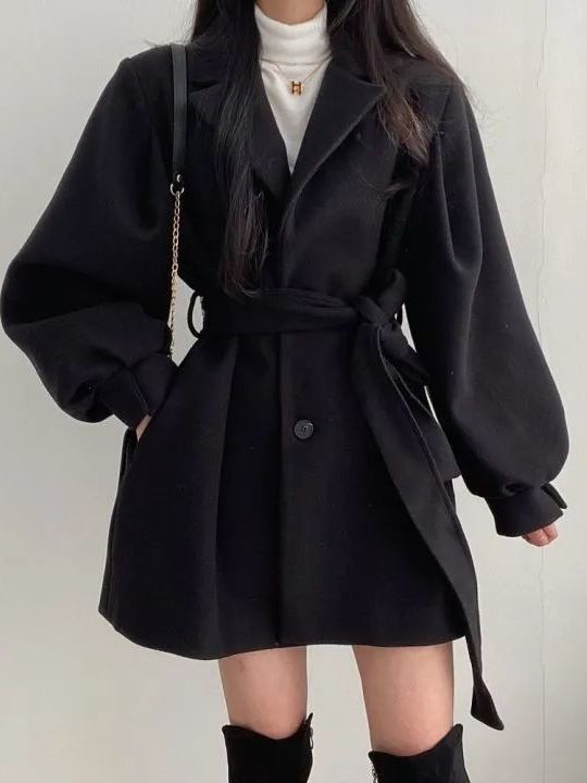 Korean Style Woolen Coat Belte - Tailored Coat Wool recension och pris