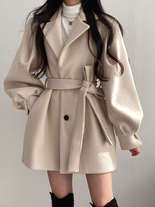 Korean Style Woolen Coat Belte - Tailored Coat Wool recension och pris