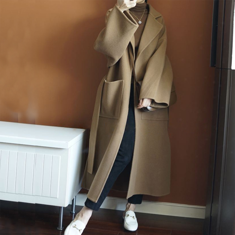 Elegant Women's Long Coat 100% - Women Formal Wear Belt recension och pris
