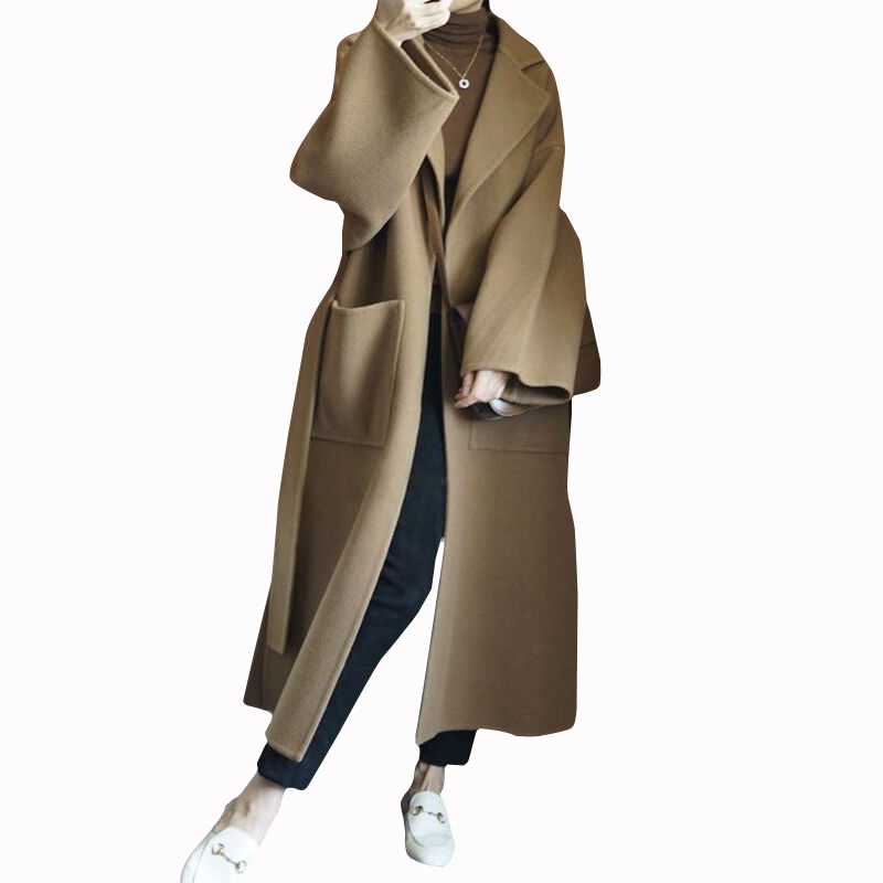 Elegant Women's Long Coat 100% - Women Formal Wear Belt recension och pris