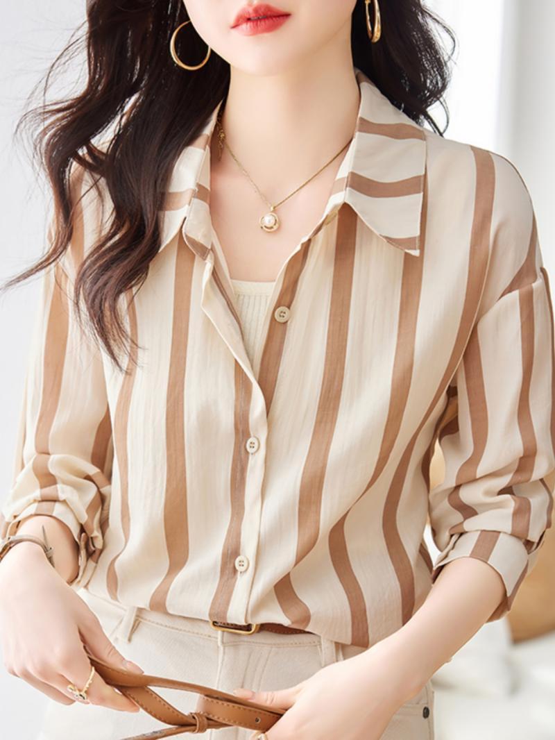 Apricot Striped Long Sleeved S - Women Formal Wear Shirts recension och pris