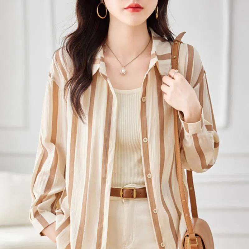 Apricot Striped Long Sleeved S - Women Formal Wear Shirts recension och pris