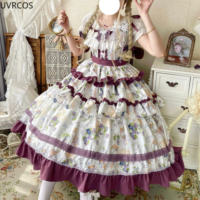 Kawaii Cute Grape Print Ruffle - Victorian Women'S Formal Wear recension och pris