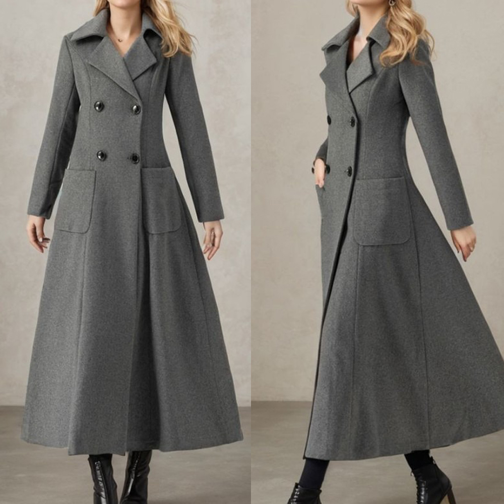 Women Gray Long Jacket Wool Do - Tailored Coat Wool recension och pris