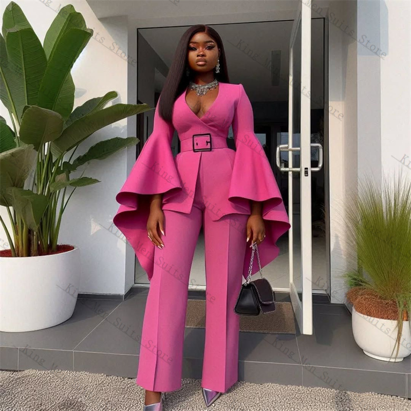 Pink Women Suits Set 2 Piece B - Women Formal Wear Belt recension och pris