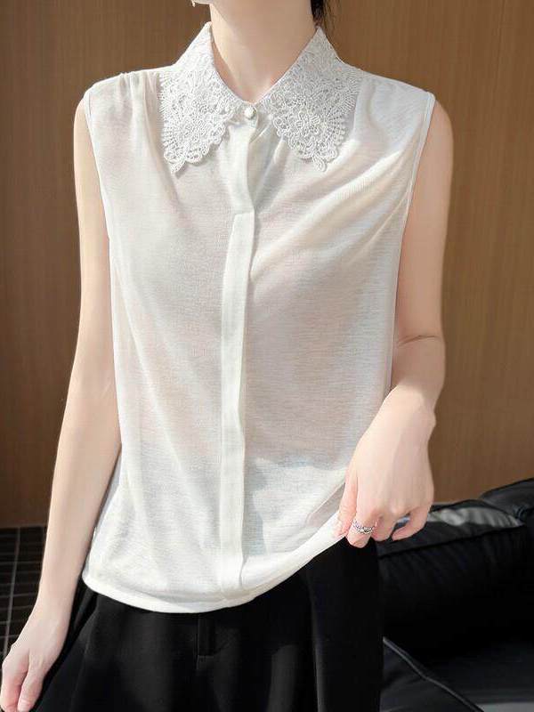 Lace Trim No Sleeve Knitted Sh - Women Formal Wear Shirts recension och pris