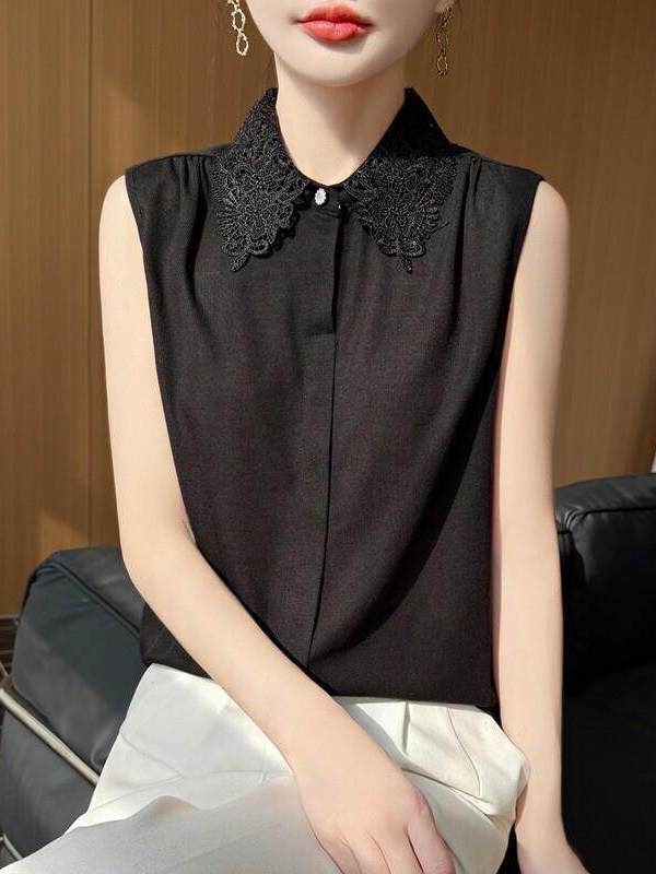 Lace Trim No Sleeve Knitted Sh - Women Formal Wear Shirts recension och pris