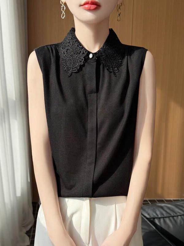 Lace Trim No Sleeve Knitted Sh - Women Formal Wear Shirts recension och pris