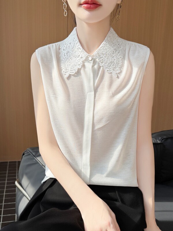 Lace Trim No Sleeve Knitted Sh - Women Formal Wear Shirts recension och pris